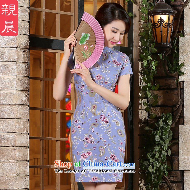 The pro-am new cotton linen cheongsam dress 2015 Ms. summer retro style qipao daily dress improved short, Short, S, pro-am , , , shopping on the Internet