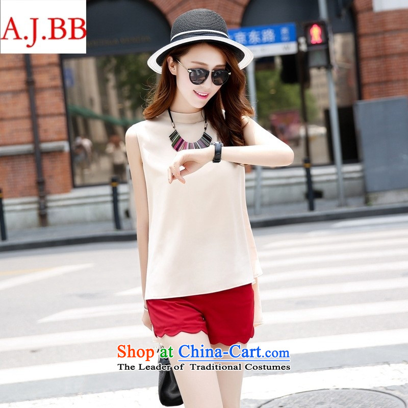 Orange Tysan *2015 summer new sleeveless relaxd the forklift truck chiffon shirt + pure color Sau San shorts two kits picture color S,A.J.BB,,, shopping on the Internet