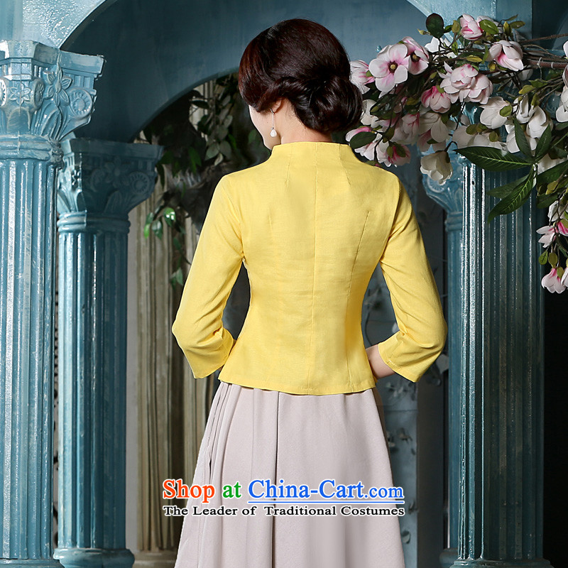 The pro-am 2015 Fall/Winter Collections new cotton linen flax daily IMPROVEMENT OF ETHNIC CHINESE CHEONGSAM T-shirt, beige long sleeved shirt + skirt XL, pro-am , , , shopping on the Internet