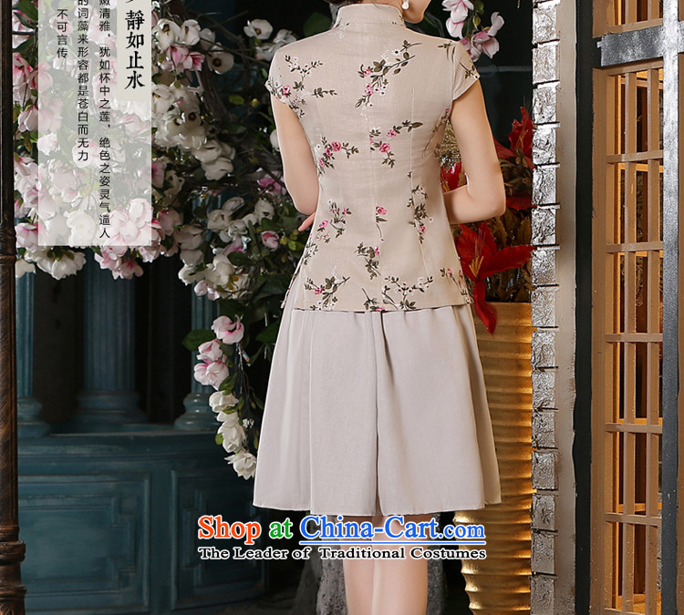 The new 2015 pro-am summer short-sleeved daily improvement of traditional antique Tang dynasty China wind cotton linen dresses shirt blouses + beige short skirt L picture, prices, brand platters! The elections are supplied in the national character of distribution, so action, buy now enjoy more preferential! As soon as possible.