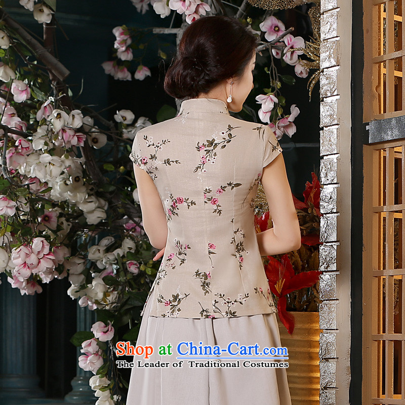 The new 2015 pro-am summer short-sleeved daily improvement of traditional antique Tang dynasty China wind cotton linen dresses shirt blouses + beige short skirts , L, pro-am , , , shopping on the Internet