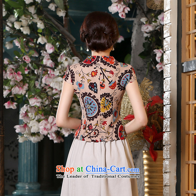 The pro-am daily improved arts cotton linen flax female short-sleeved traditional Chinese cheongsam dress wind kit skirt shirt blouses + beige short skirts , M, PRO-AM , , , shopping on the Internet
