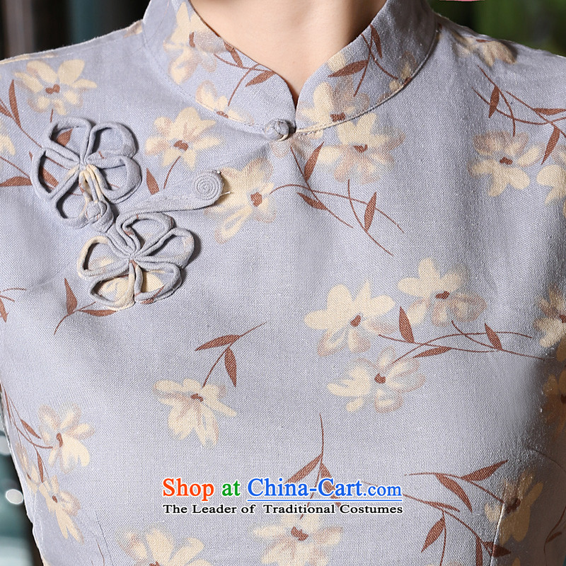 The pro-am cotton linen 2015 new dulls improved retro shirt qipao Sau San dresses summer short-sleeved T-shirt + beige cheongsam dress short skirt XL, pro-am , , , shopping on the Internet