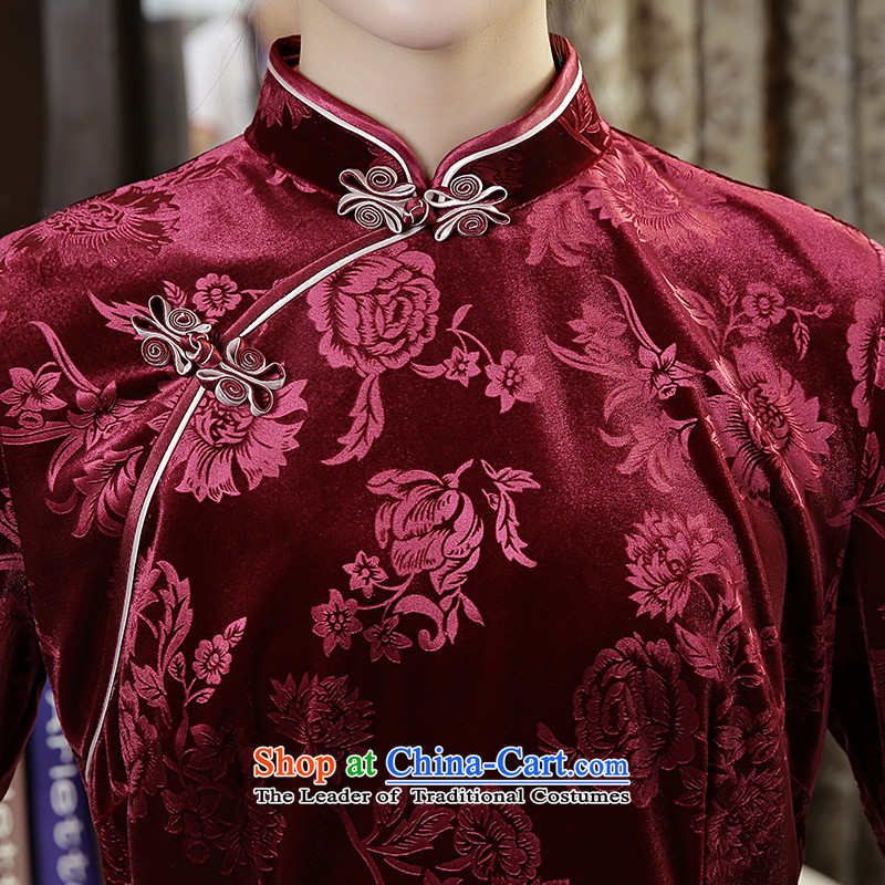 [Sau Kwun Tong Fu Yan Chau load] new scouring pads in 2015 Ms. Tang dynasty retro-sleeved shirt qipao wine red XL, Sau Kwun Tong shopping on the Internet has been pressed.