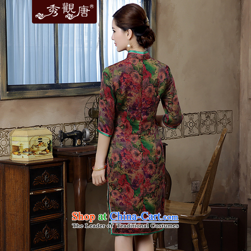 [Sau Kwun Tong] Che-heung 2015 Autumn new high-end silk yarn retro stamp cloud of incense cheongsam dress suit , L, Sau Kwun Tong shopping on the Internet has been pressed.