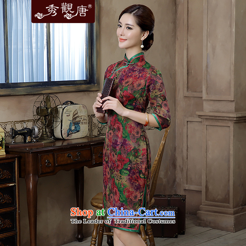[Sau Kwun Tong] Che-heung 2015 Autumn new high-end silk yarn retro stamp cloud of incense cheongsam dress suit , L, Sau Kwun Tong shopping on the Internet has been pressed.