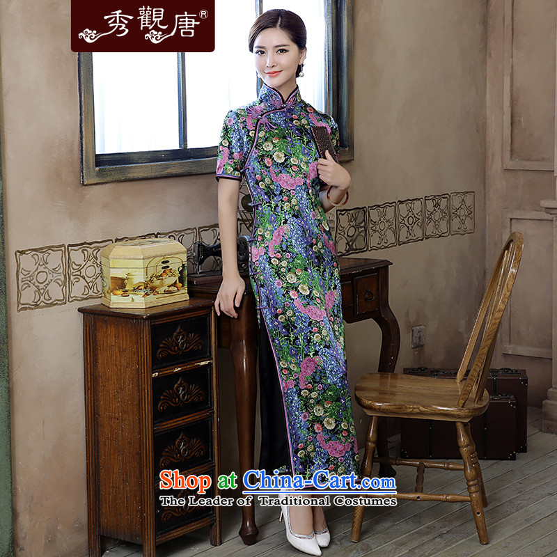 [Sau Kwun Tong] sexy women 2015 Autumn new high-end Silk Cheongsam high on the forklift truck long long dress suit , L, Sau Kwun Tong shopping on the Internet has been pressed.