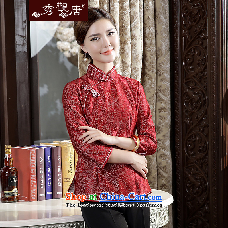 [Sau Kwun Tong] Che-arts new) Autumn 2015 Ms. Tang Dynasty Chinese improved lace qipao dark red T-shirt XXL, Sau Kwun Tong shopping on the Internet has been pressed.