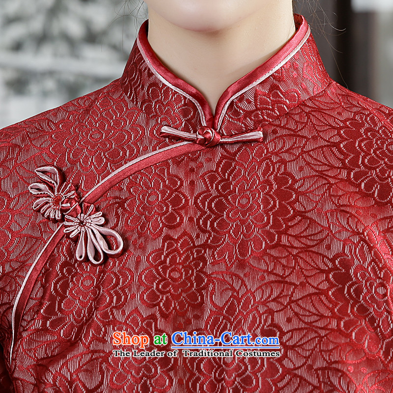 [Sau Kwun Tong] Che-arts new) Autumn 2015 Ms. Tang Dynasty Chinese improved lace qipao dark red T-shirt XXL, Sau Kwun Tong shopping on the Internet has been pressed.