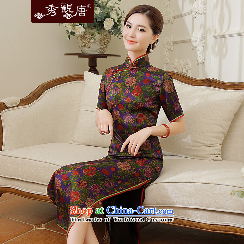 [Sau Kwun Tong] The 2015 Autumn Show new high-end antique silk cheongsam dress suit long herbs extract XXXL, Sau Kwun Tong suit shopping on the Internet has been pressed.