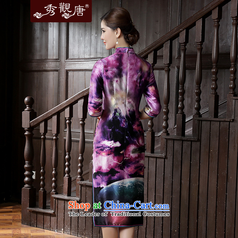 [Sau Kwun Tong] 2015 Autumn Tin Yuet new upscale, silk king of nostalgia for the ink in the wind, cuff qipao Suit M Soo-Kwun Tong shopping on the Internet has been pressed.