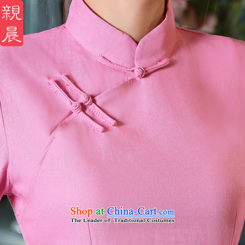 The pro-am new cotton linen dresses Tang blouses 2015 Fall/Winter Collections improved daily dresses in Chinese sleeved shirt +P0011 skirts XL, pro-am , , , shopping on the Internet