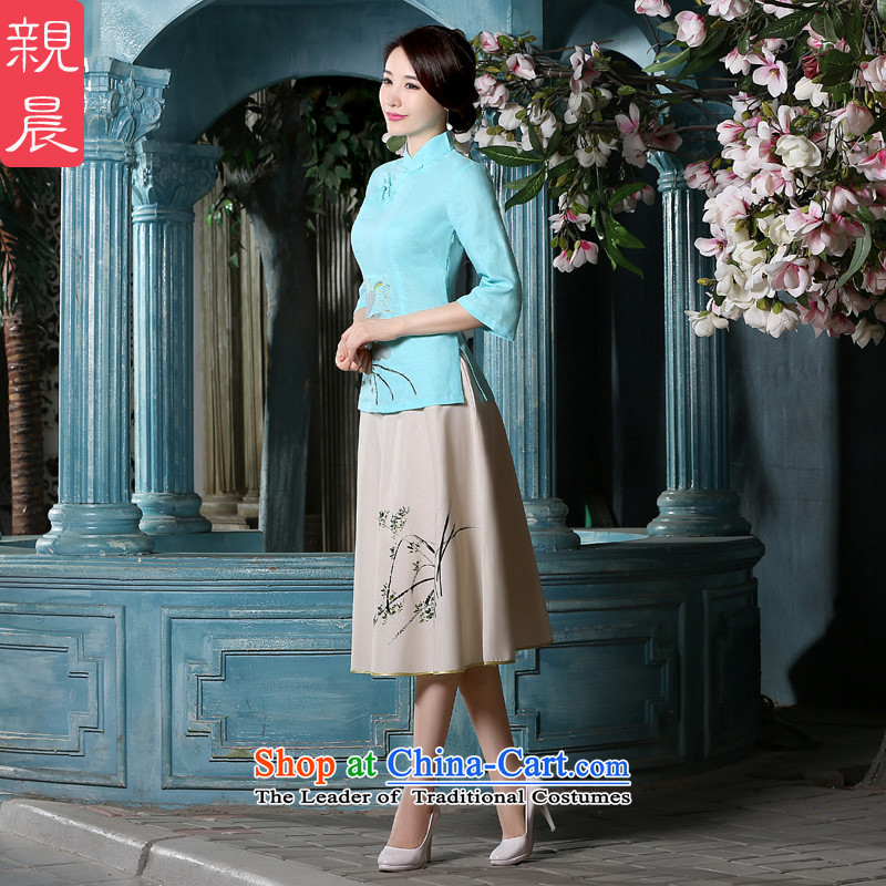 The pro-am new daily qipao shirt for summer 2015 improved Tang Dynasty Chinese cotton linen dresses in female sleeved shirt 2XL, pro-am , , , shopping on the Internet
