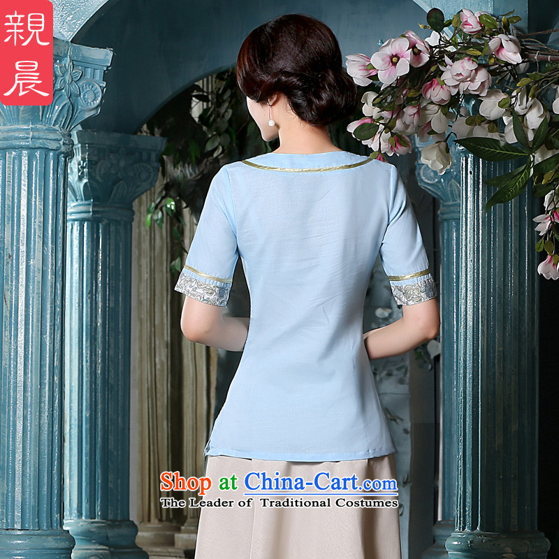 The new 2015 pro-am summer retro daily improved cotton linen flax women of ethnic short of qipao kit shirt , L-T-shirt skirt morning shopping on the Internet has been pressed.