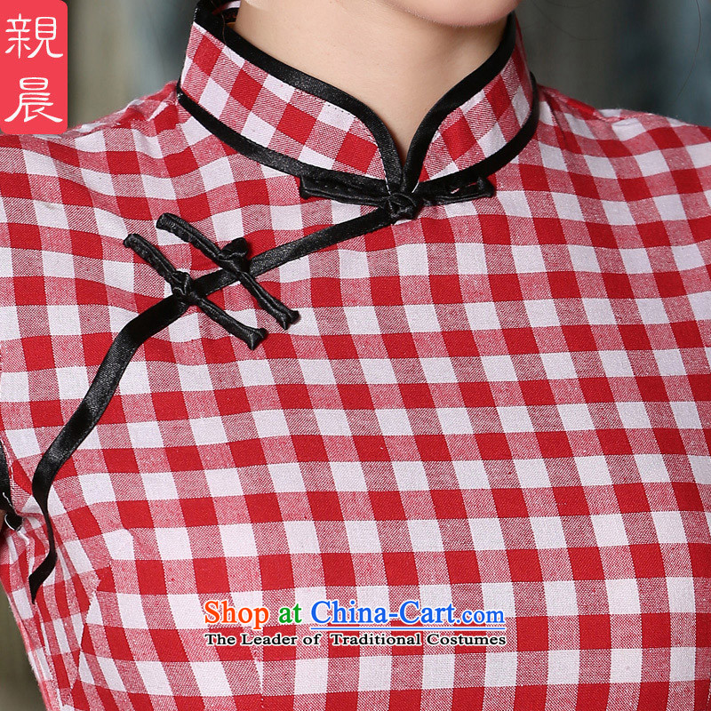 The pro-am new cotton linen dresses, 2015 summer short improvement of the Republic of Korea Air-to-day stylish Chinese cheongsam dress emblazoned with the Red, M, PRO-AM , , , shopping on the Internet