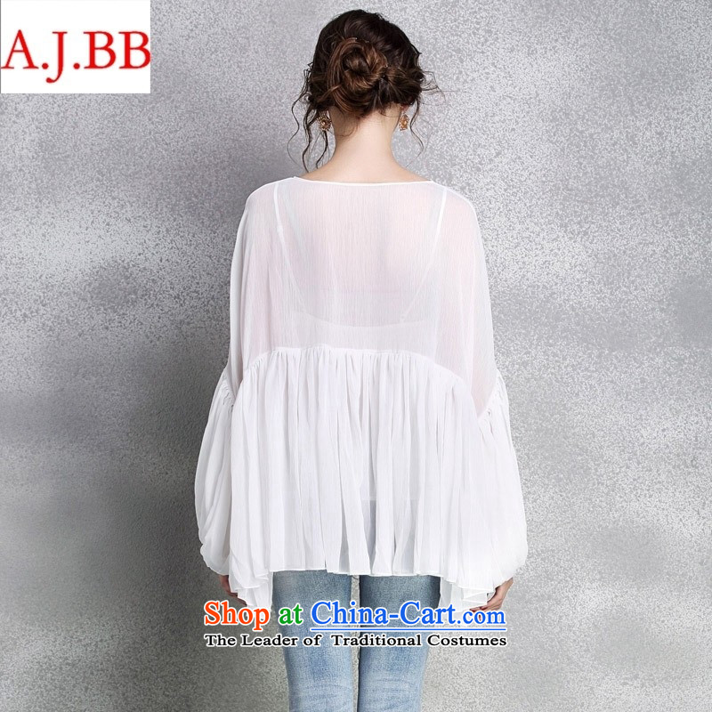 Orange Tysan *2015 early autumn female new clothes for larger women loose V-Neck lanterns cuff large white shirt M,A.J.BB,,, forming the Online Shopping