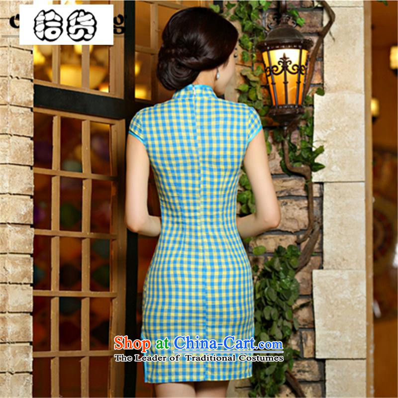 The 2015 summer, pickup improved arts plaid qipao of the forklift truck and skinny video fresh republic of korea Sau San Air package and dresses, Chinese Dress green L, temperament pickup (shihuo) , , , shopping on the Internet