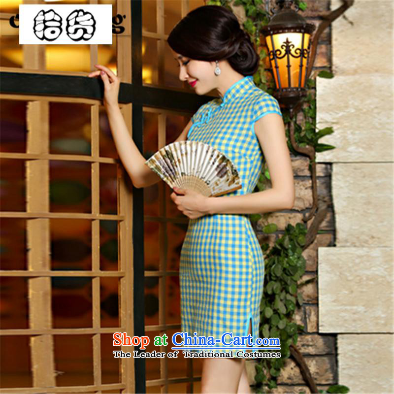 The 2015 summer, pickup improved arts plaid qipao of the forklift truck and skinny video fresh republic of korea Sau San Air package and dresses, Chinese Dress green L, temperament pickup (shihuo) , , , shopping on the Internet