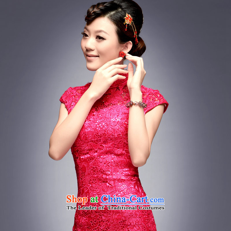 Eason Chan point new 2015 ethnic betrothal services and sexy lace of Sau San short of marriage red cheongsam dress bows of red XL, Yik-point , , , shopping on the Internet