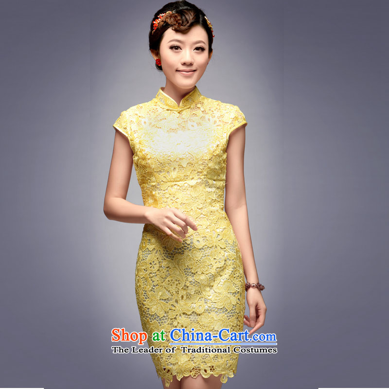 Eason Chan point new bride 2015 betrothal back door Dress Short of Sau San performances everyday upscale qipao banquet Yellow M after the payments for about a week shipment, Eason Chan point , , , shopping on the Internet