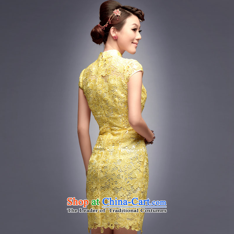 Eason Chan point new bride 2015 betrothal back door Dress Short of Sau San performances everyday upscale qipao banquet Yellow M after the payments for about a week shipment, Eason Chan point , , , shopping on the Internet