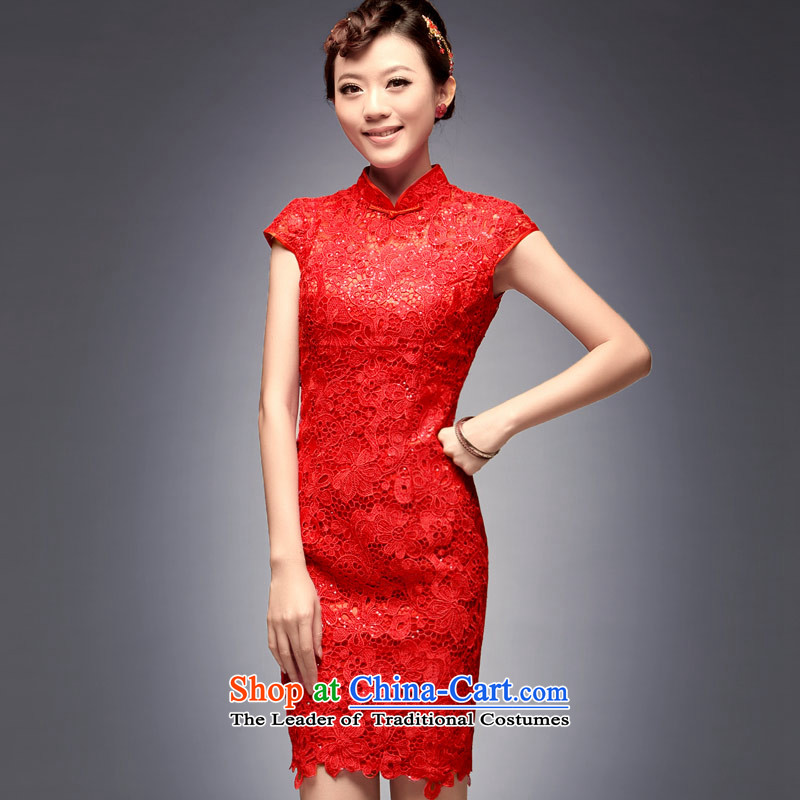 Eason Chan point cheongsam wedding dress Chinese Disc detained the summer and fall of 2015 New boxed short, Wedding banquet service back door noble bows as graphics thin toasting champagne decorated serving a large red XXL payment for about a week shipmen