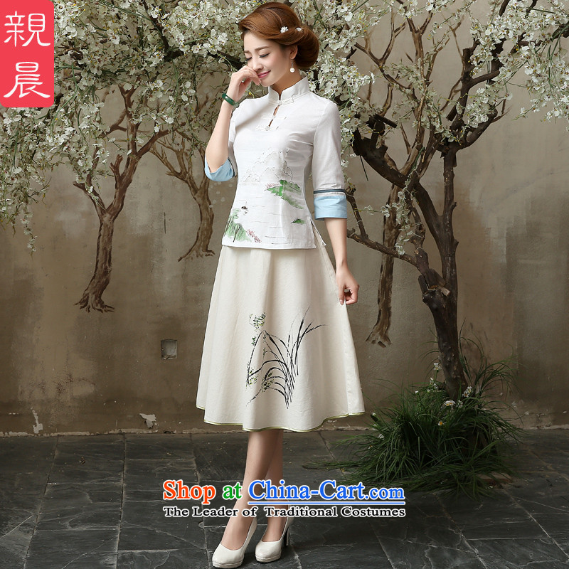 The pro-am qipao shirt new summer 2015 autumn day-retro improved fashion, long cotton linen dresses A0068+p0011 skirt S pro-am , , , shopping on the Internet