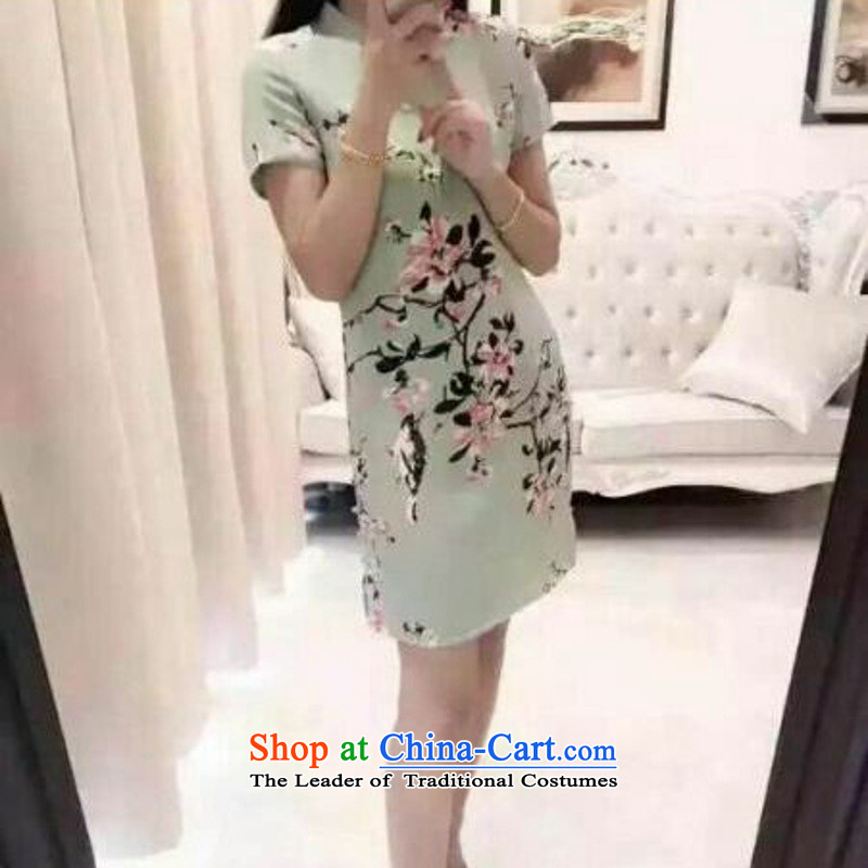 Hong Tai spring  δ retro stamp cheongsam dress suit short-sleeved dresses Bai B2048298086 green M, Hong Tai spring (hongtaichuntian) , , , shopping on the Internet