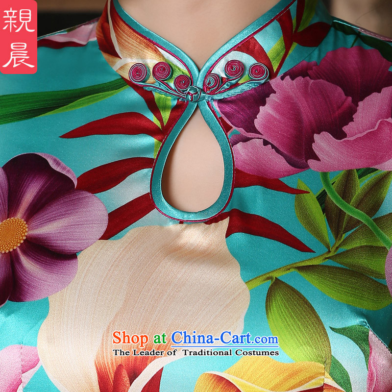 The pro-am Silk Cheongsam 2015 summer in New long skirt herbs extract routine autumn cheongsam dress short, M-improved morning shopping on the Internet has been pressed.