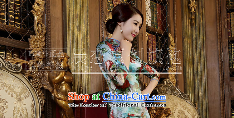 Land 2015 autumn morning new Stylish retro short, long-sleeved improved heavyweight silk cheongsam dress suit 155/S better picture of blue, prices, brand platters! The elections are supplied in the national character of distribution, so action, buy now enjoy more preferential! As soon as possible.