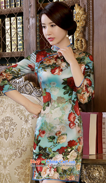 Land 2015 autumn morning new Stylish retro short, long-sleeved improved heavyweight silk cheongsam dress suit 155/S better picture of blue, prices, brand platters! The elections are supplied in the national character of distribution, so action, buy now enjoy more preferential! As soon as possible.