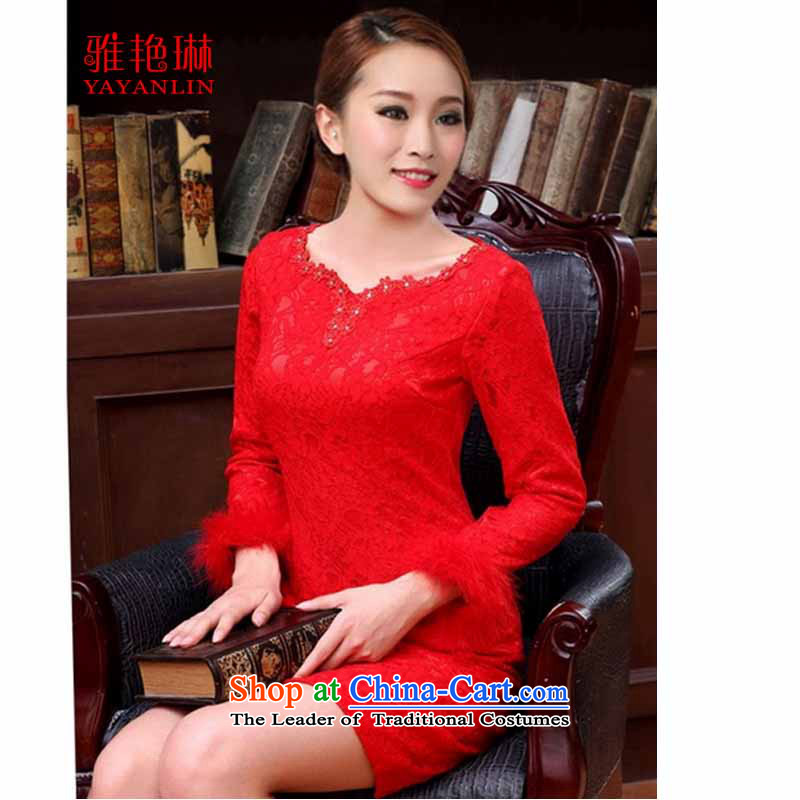 Ya Yun Lin 2015 bride wedding dress retro style summer short of improved red bows services cheongsam dress qipao W2F C2090-66 short-sleeved XL, Nga Yun Lin (YAYANLIN) , , , shopping on the Internet