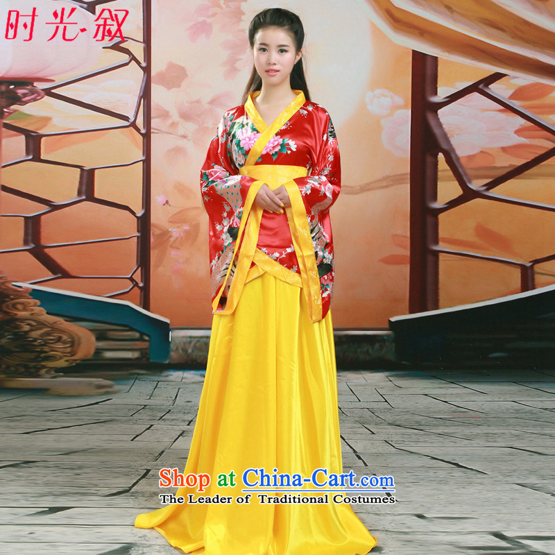 Time Syrian Princess fairies skirt Han-female Han-track civil ancient clothing Han-girl summer load fairies improved Han-ju skirts and dress photo album yellow building are suitable for 160-175cm code