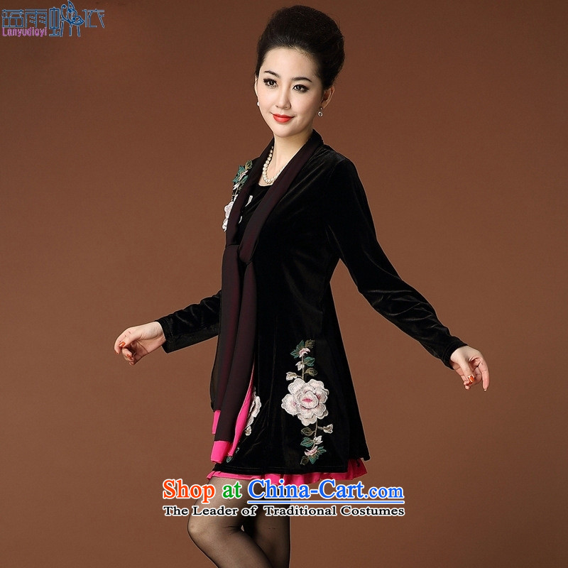 The autumn 2015 new products for larger women leave two long-sleeved shirt in the older embroidery Kim velvet 4XL, black and red blue rain butterfly according to , , , shopping on the Internet