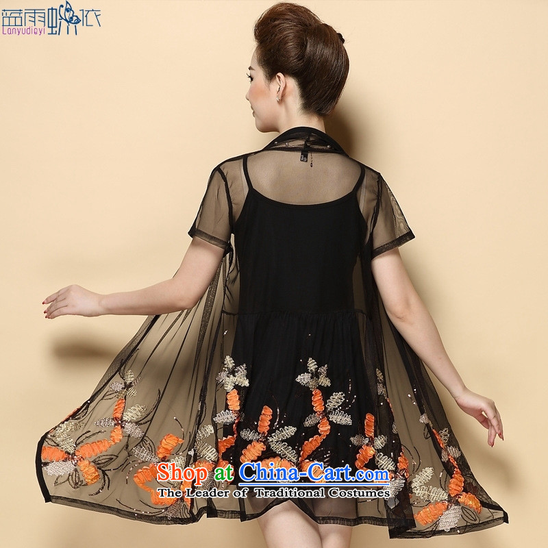 Thick mm Summer 2015 large embroidered dress in older MOM pack dresses female two sets of picture color Large XXXL, blue rain butterfly code in accordance with , , , shopping on the Internet