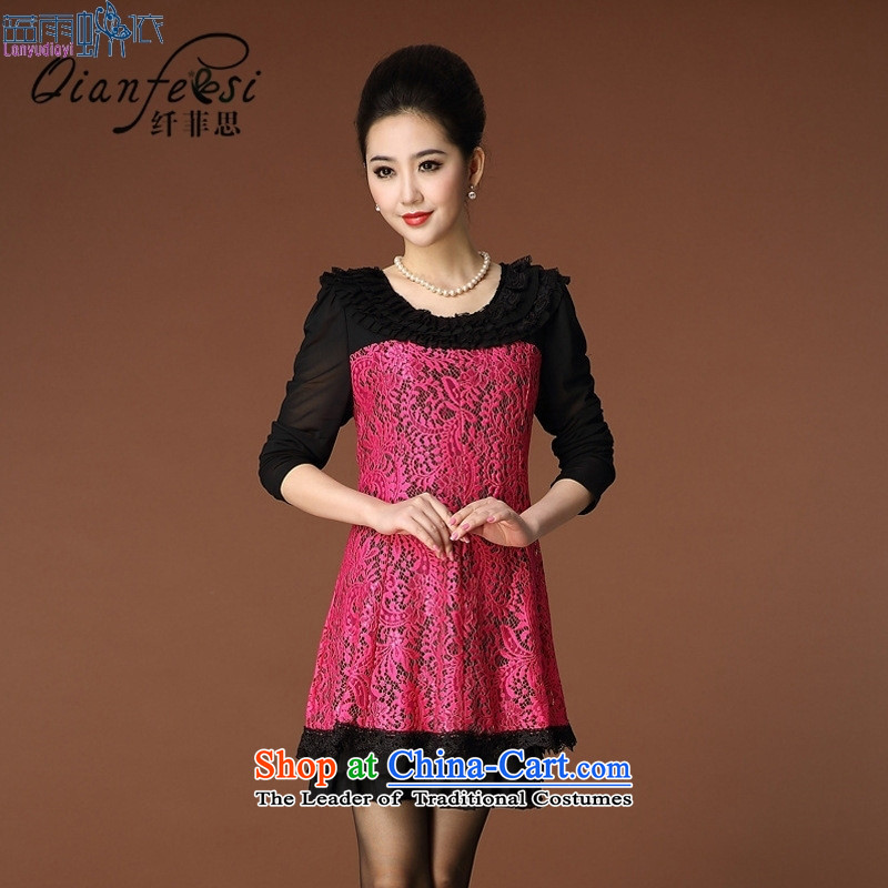 2015 Autumn and winter lace collar mesh sleeve embroidery larger women's mother load Foutune of Sau San olderXXXL pink dresses