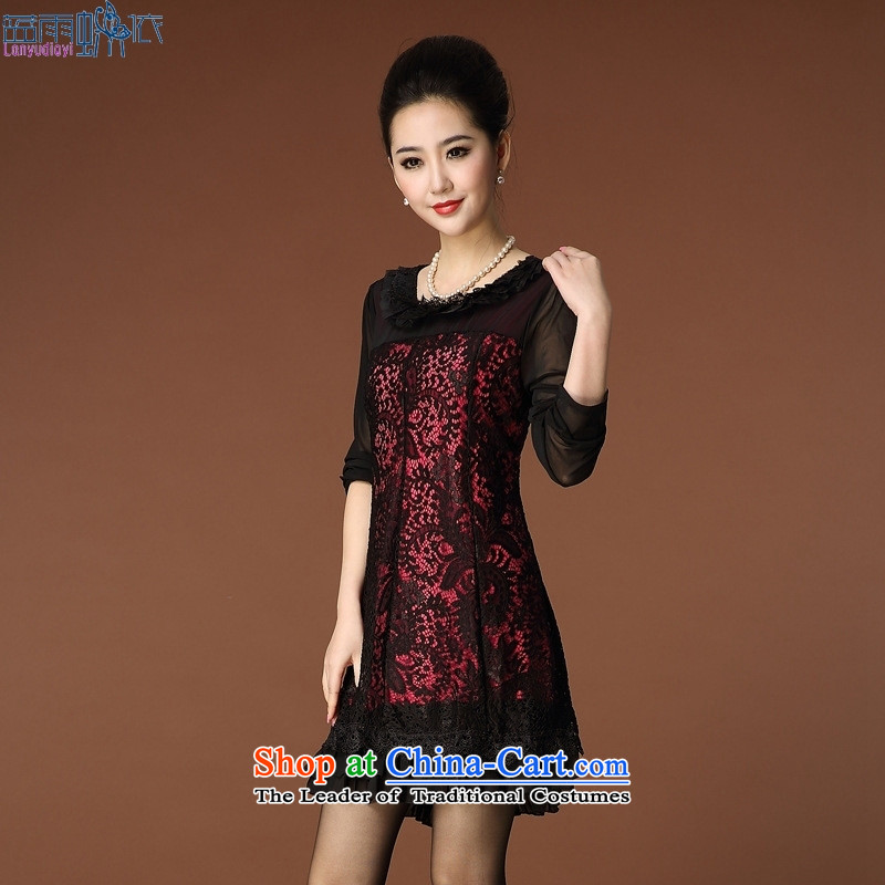 2015 Autumn and winter lace collar mesh sleeve embroidery larger women's mother load Foutune of Sau San older XXXL, pink dresses blue rain butterfly according to , , , shopping on the Internet