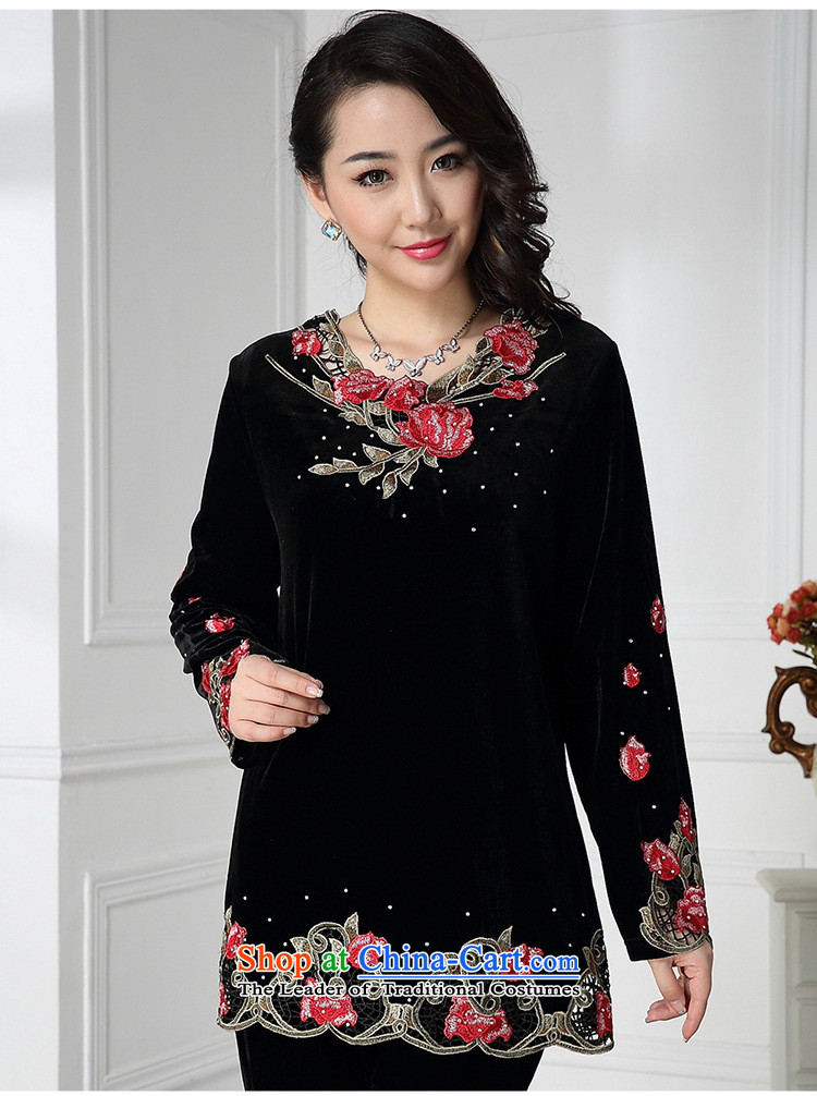 In spring and autumn 2015 older packaged New embroidered velvet large long-sleeved T-shirt with older black mother XXL picture, prices, brand platters! The elections are supplied in the national character of distribution, so action, buy now enjoy more preferential! As soon as possible.