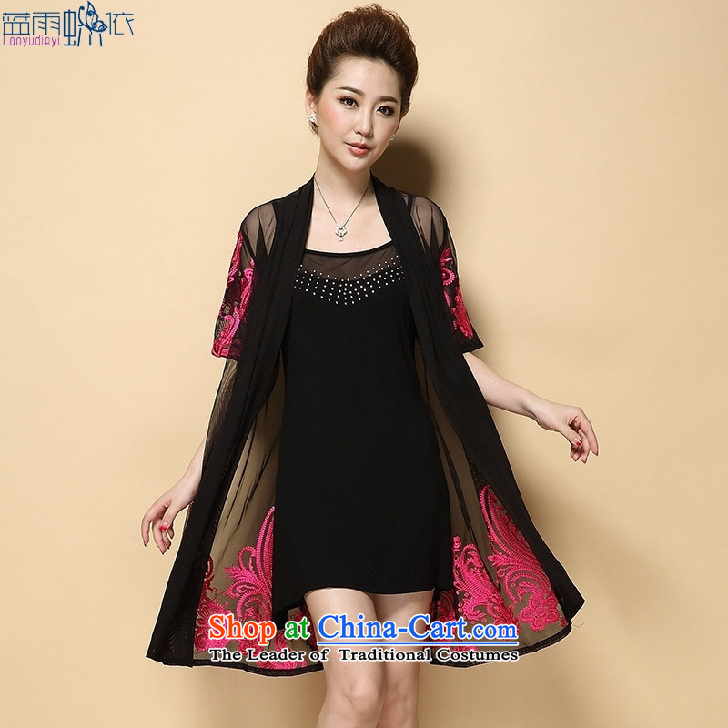 The contributions to the 2015 Summer thin ground cardigan lace large middle-aged women's two kits dresses Red?2XL