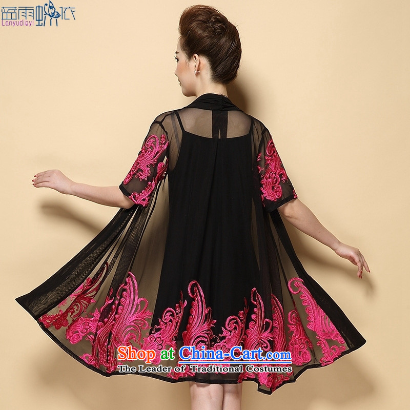 The contributions to the 2015 Summer thin ground cardigan lace large middle-aged women's two kits dresses 2XL, red blue rain butterfly according to , , , shopping on the Internet