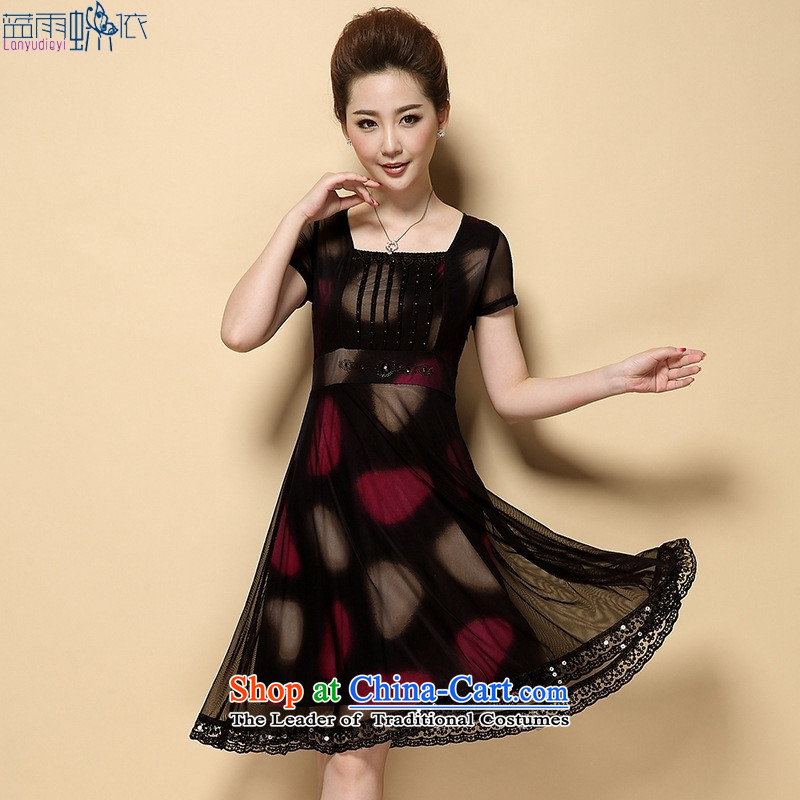 Summer 2015 new larger lace dresses middle-aged mother replacing stamp skirts temperament in volleys 3XL, blue rain butterfly according to , , , shopping on the Internet