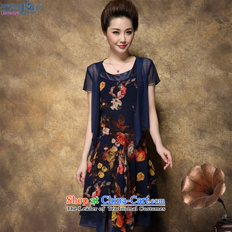 2015 Summer new temperament Sau San stamp two kits dresses XXL, blue blue rain butterfly according to , , , shopping on the Internet