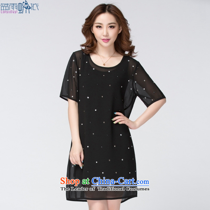 Large 2015 Women's Summer Korean Wave point two kits chiffon thick mm larger dresses black large XXXXL, blue rain butterfly code in accordance with , , , shopping on the Internet
