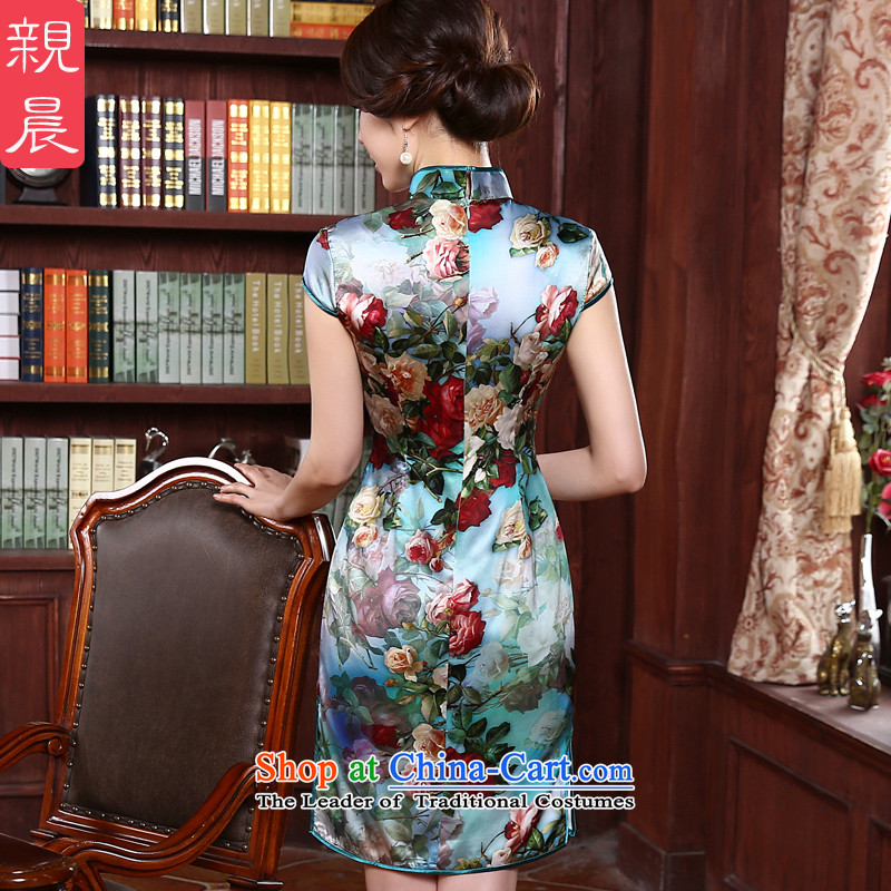 The pro-am Silk Cheongsam 2015 new summer daily upscale improved stylish Ms. herbs extract cheongsam dress green background green edge 2XL, pro-am , , , shopping on the Internet