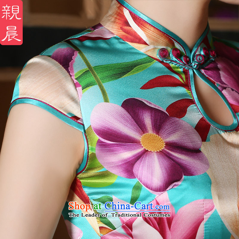 The pro-am Silk Cheongsam daily improved retro stamp herbs extract short, the new summer of the forklift truck is not cheongsam dress short of the Girl s pro-am , , , shopping on the Internet