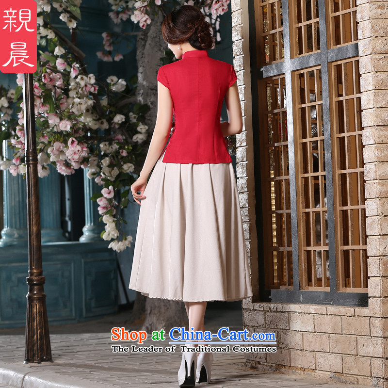 The pro-am cotton linen clothes 2015 new qipao summer daily short, red retro improved Ms. stylish dresses AV082 T-shirt + M white cheongsam dress 2XL, pro-am , , , shopping on the Internet