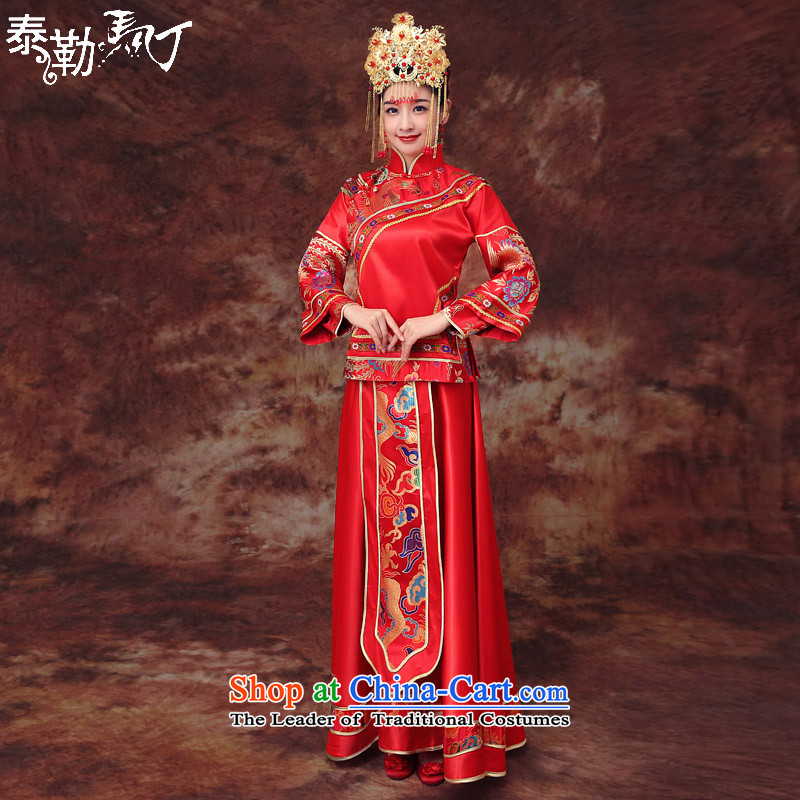 Martin Taylor show Wo Service 2015 New Chinese wedding dress costume wedding red dragon wedding gown use hi-long qipao autumn red S