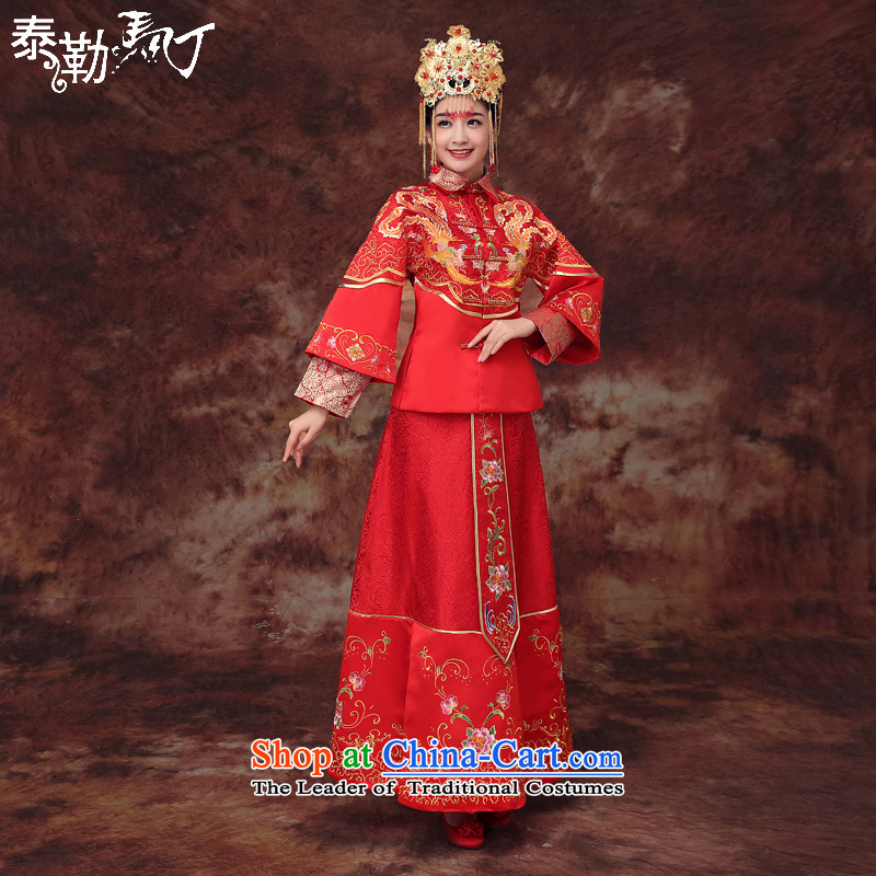 The new 2015 Martin Taylor Chinese wedding dress embroidery Sau Wo Service costume wedding wedding dresses and Phoenix use marriage solemnisation long qipao female red?S