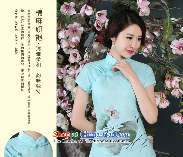 At 2015 new pro-summer cotton linen Chinese daily retro improved Tang Dynasty Package of ethnic female qipao shirt short-sleeved T-shirt +P0011 skirts M picture, prices, brand platters! The elections are supplied in the national character of distribution, so action, buy now enjoy more preferential! As soon as possible.