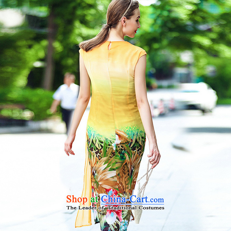 Caynova2015 new products with China wind leave two improved silk cheongsam dress yellow stamp Sau San l,caynova,,, shopping on the Internet